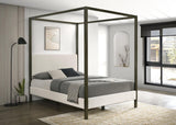 Monroe Upholstered Eastern King Canopy Platform Bed Vanilla and Black