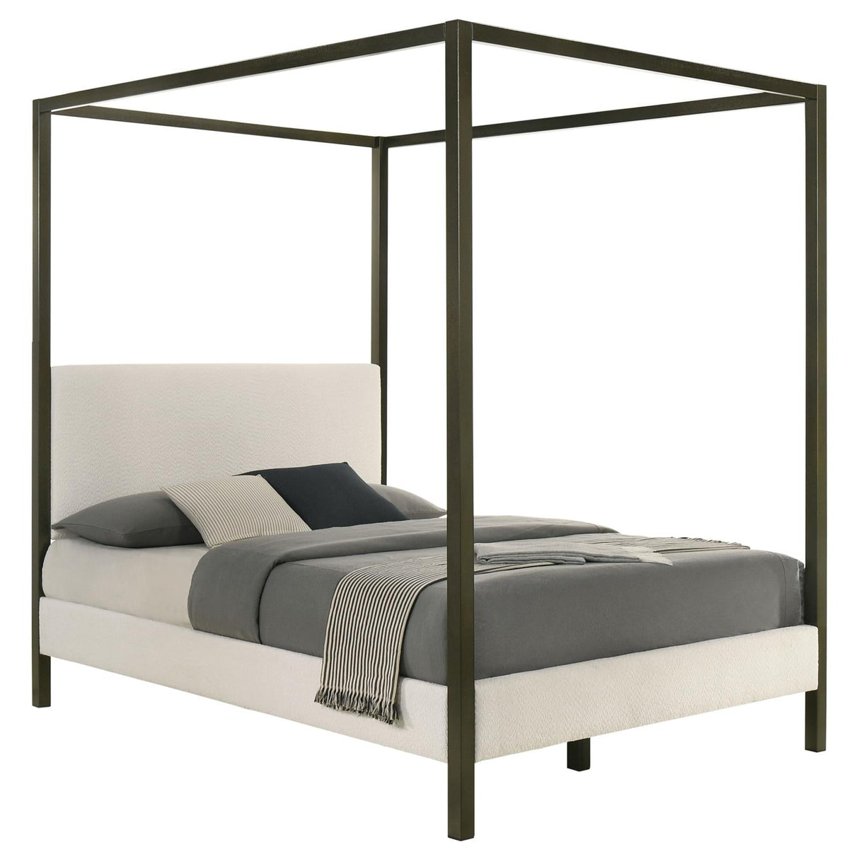 Monroe Upholstered Eastern King Canopy Platform Bed Vanilla and Black