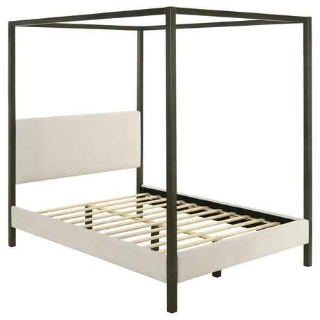 Monroe Upholstered Queen Canopy Platform Bed Vanilla and Black