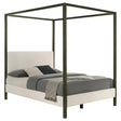 Monroe Vanilla and Black Upholstered Eastern King Canopy Platform Bed by Coaster at Eve Furniture