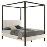 Monroe Vanilla and Black Upholstered Eastern King Canopy Platform Bed by Coaster at Eve Furniture