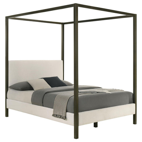 Monroe Vanilla and Black Upholstered Eastern King Canopy Platform Bed by Coaster at Eve Furniture