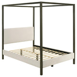 Monroe Vanilla and Black Upholstered Eastern King Canopy Platform Bed by Coaster at Eve Furniture
