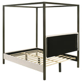 Monroe Vanilla and Black Upholstered Eastern King Canopy Platform Bed by Coaster at Eve Furniture