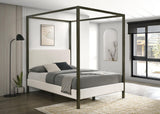 Monroe Vanilla and Black Upholstered Eastern King Canopy Platform Bed by Coaster at Eve Furniture