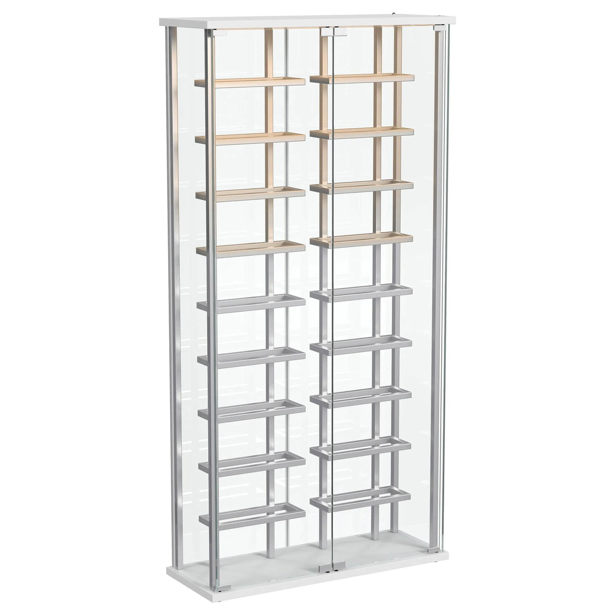 Montara Chrome Tempered Glass Wine Storage Display Curio Cabinet with LED Lighting by Coaster at Eve Furniture
