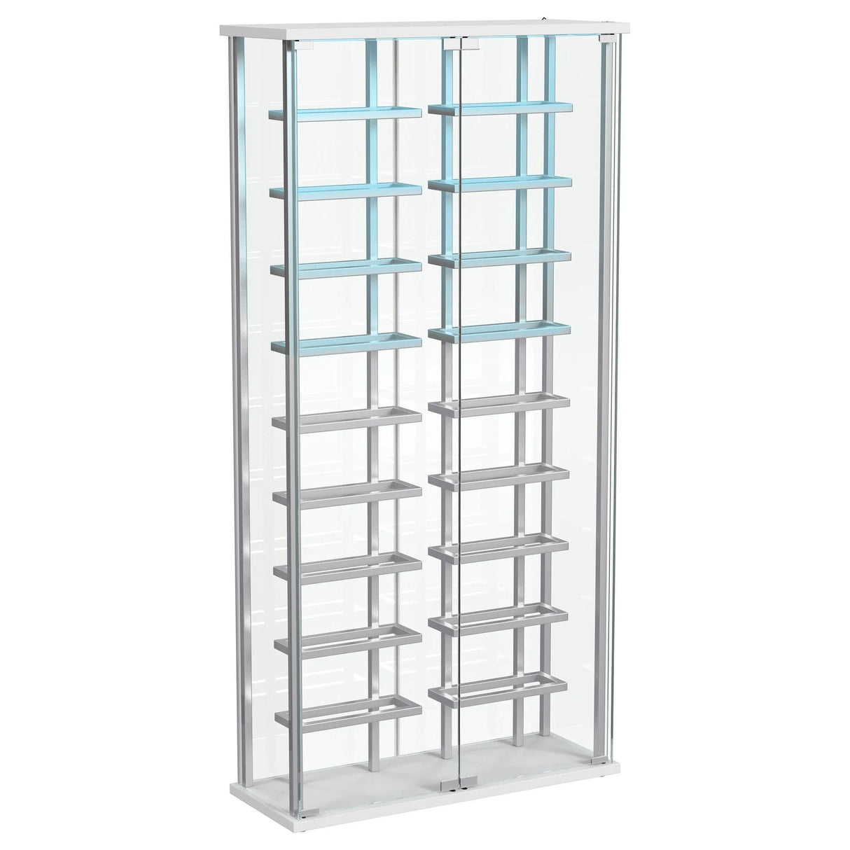 Montara Chrome Tempered Glass Wine Storage Display Curio Cabinet with LED Lighting by Coaster at Eve Furniture