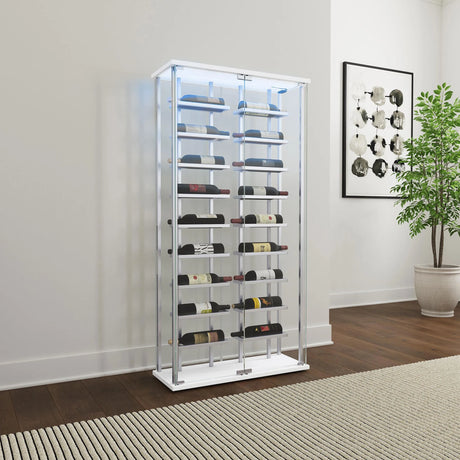 Montara Chrome Tempered Glass Wine Storage Display Curio Cabinet with LED Lighting by Coaster at Eve Furniture