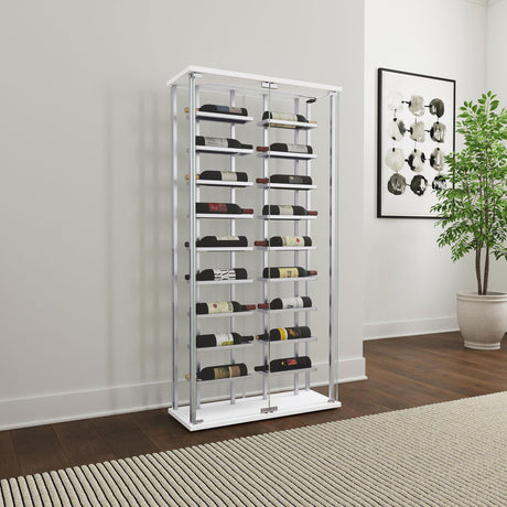 Montara Chrome Tempered Glass Wine Storage Display Curio Cabinet with LED Lighting by Coaster at Eve Furniture