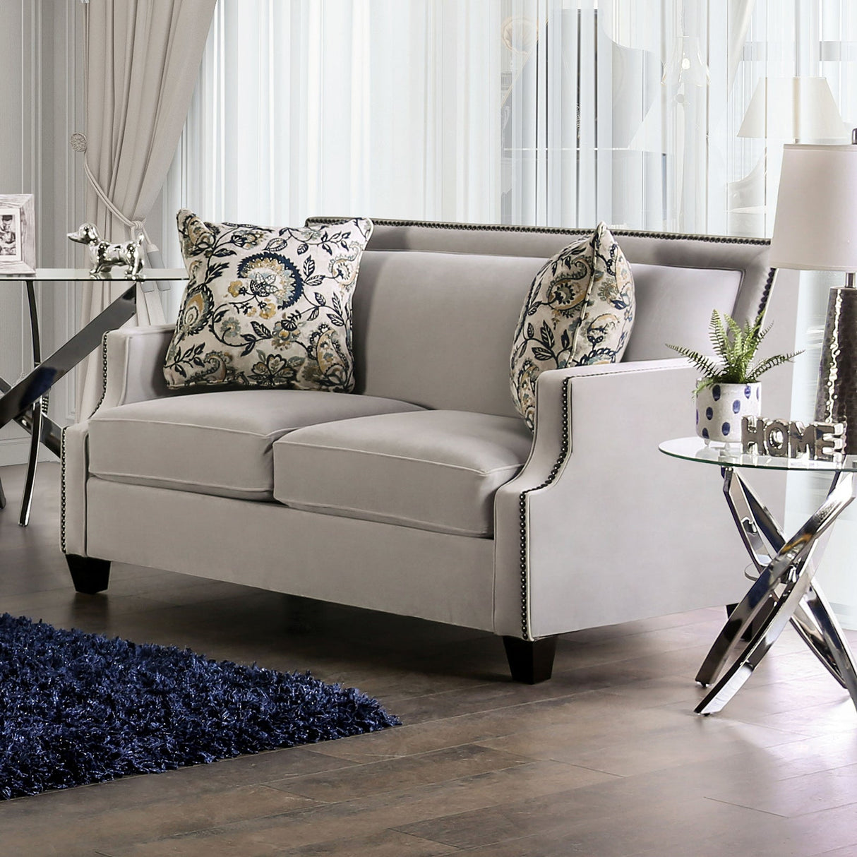 Montecelio Light Gray/Navy Sofa & Loveseat by Furniture of America at Eve Furniture