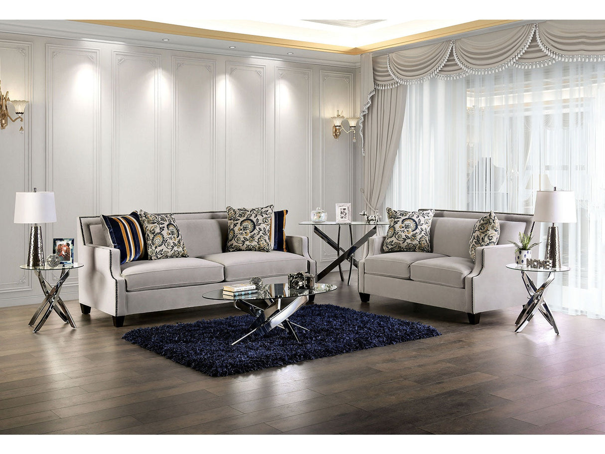 Montecelio Light Gray/Navy Sofa & Loveseat by Furniture of America at Eve Furniture