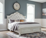 Montelaine Antique White California King Upholstered Panel Bed by Ashley at Eve Furniture