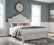 Montelaine Antique White California King Upholstered Panel Bed by Ashley at Eve Furniture
