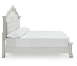 Montelaine Antique White King Upholstered Panel Bed by Ashley at Eve Furniture