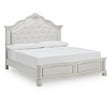 Montelaine Antique White King Upholstered Panel Bed by Ashley at Eve Furniture