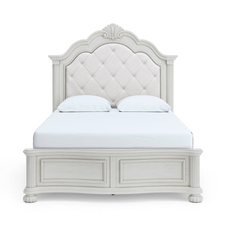 Montelaine Antique White Queen Upholstered Panel Bed by Ashley at Eve Furniture