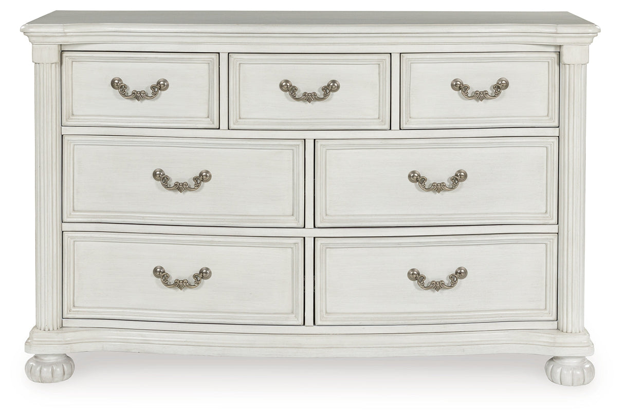 Montelaine Antique White Upholstered Panel Bedroom Set by Ashley at Eve Furniture