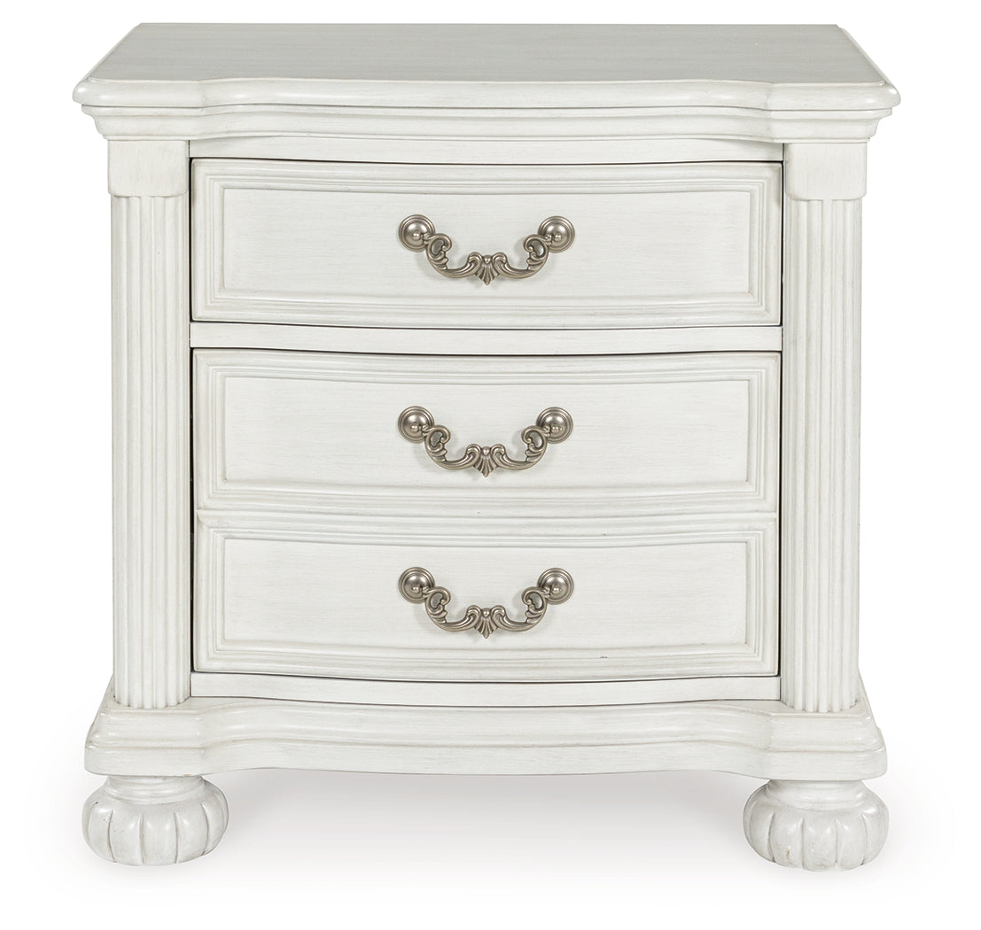 Montelaine Antique White Upholstered Panel Bedroom Set by Ashley at Eve Furniture
