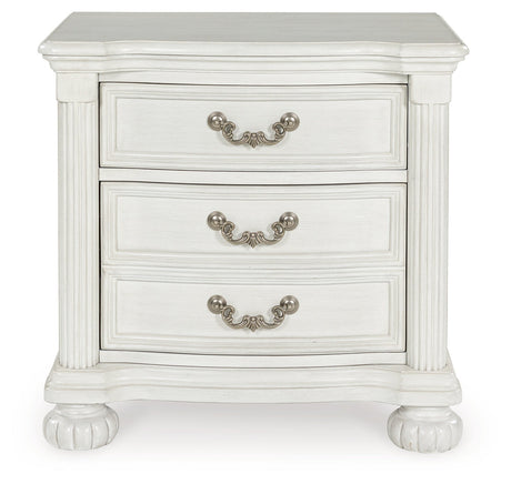 Montelaine Antique White Upholstered Panel Bedroom Set by Ashley at Eve Furniture