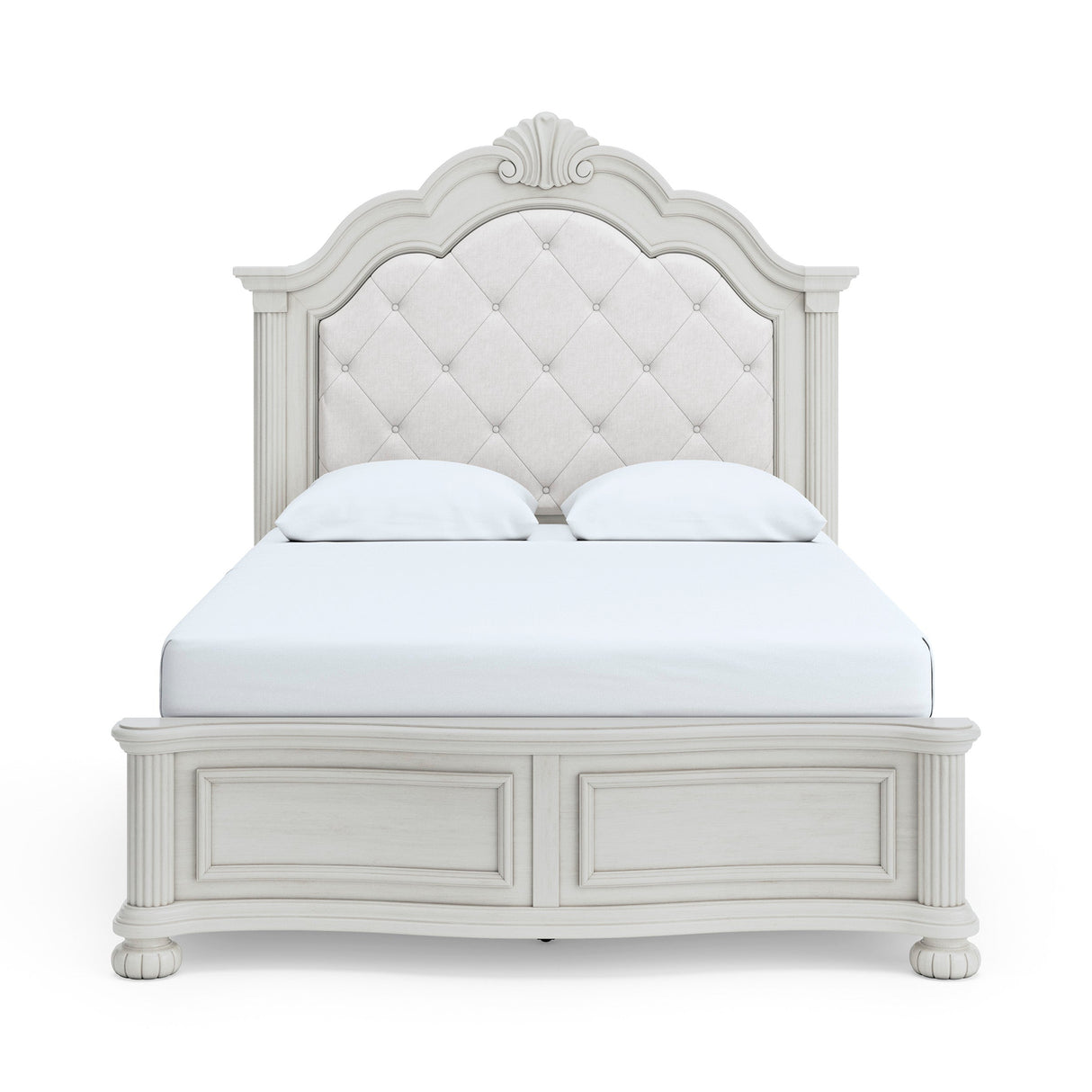 Montelaine Antique White Upholstered Panel Bedroom Set by Ashley at Eve Furniture