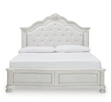 Montelaine Antique White Upholstered Panel Bedroom Set by Ashley at Eve Furniture
