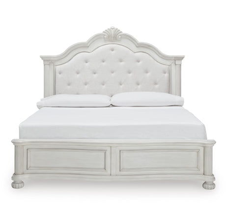 Montelaine Antique White Upholstered Panel Bedroom Set by Ashley at Eve Furniture