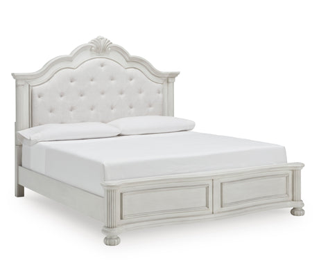 Montelaine Antique White Upholstered Panel Bedroom Set by Ashley at Eve Furniture