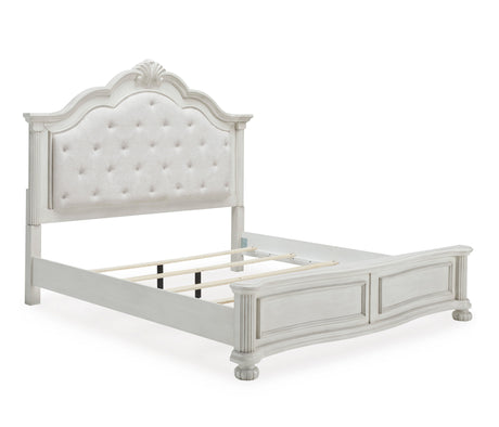 Montelaine Antique White Upholstered Panel Bedroom Set by Ashley at Eve Furniture