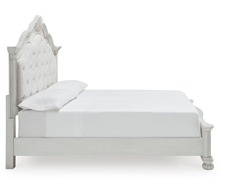 Montelaine Antique White Upholstered Panel Bedroom Set by Ashley at Eve Furniture