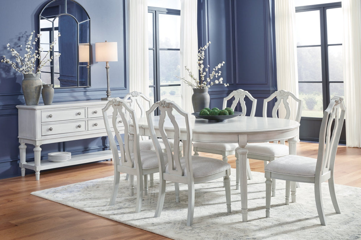 Montelaine Antiqued White Extendable Dining Room Set by Ashley at Eve Furniture