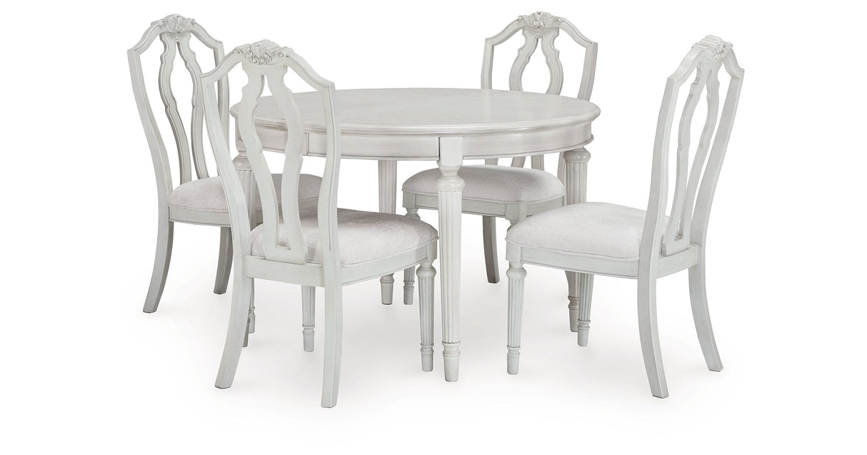 Montelaine Antiqued White Extendable Dining Room Set by Ashley at Eve Furniture