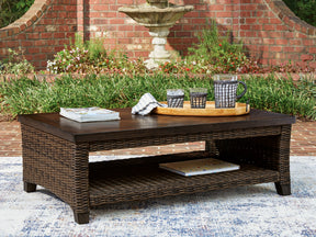 Monterey Point Dark Brown Outdoor Coffee Table by ASHLEY FURNITURE at Eve Furniture