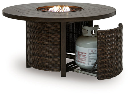 Monterey Point Dark Brown Outdoor Fire Pit Table by Ashley at Eve Furniture