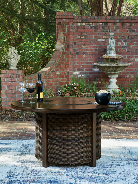 Monterey Point Dark Brown Outdoor Fire Pit Table by Ashley at Eve Furniture