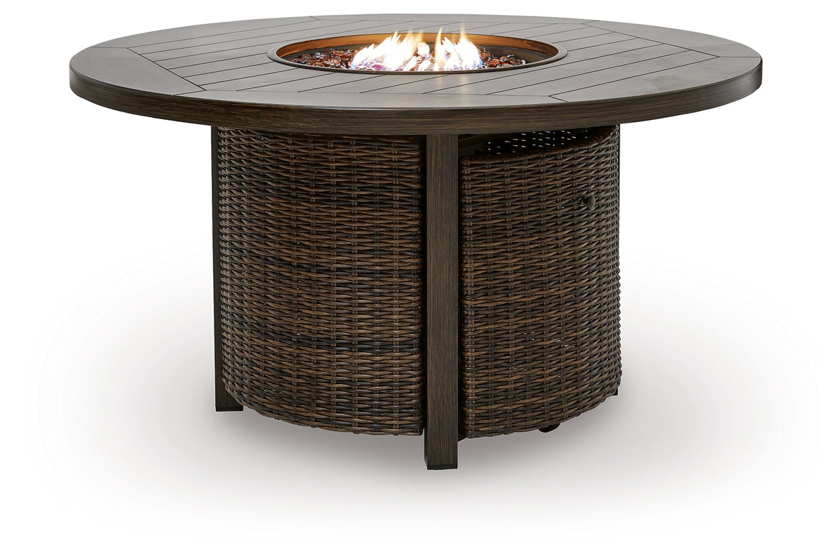 Monterey Point Dark Brown Outdoor Fire Pit Table by ASHLEY FURNITURE at Eve Furniture