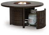 Monterey Point Dark Brown Outdoor Fire Pit Table by ASHLEY FURNITURE at Eve Furniture