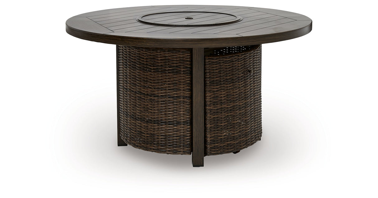 Monterey Point Dark Brown Outdoor Fire Pit Table by ASHLEY FURNITURE at Eve Furniture