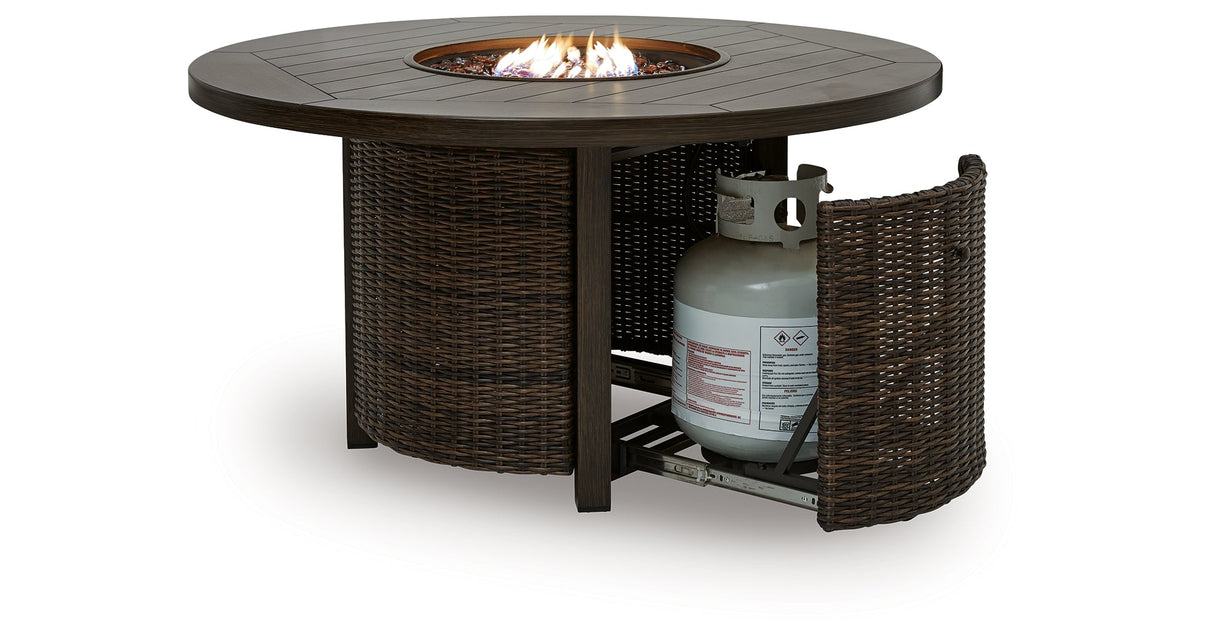 Monterey Point Dark Brown Outdoor Fire Pit Table by ASHLEY FURNITURE at Eve Furniture