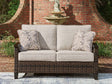 Monterey Point Dark Brown Outdoor Loveseat with Cushion by Ashley at Eve Furniture
