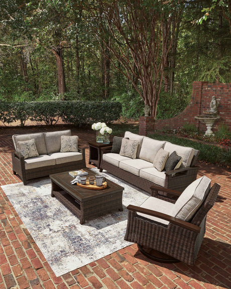 Monterey Point Dark Brown Outdoor Sofa and Loveseat by Ashley at Eve Furniture