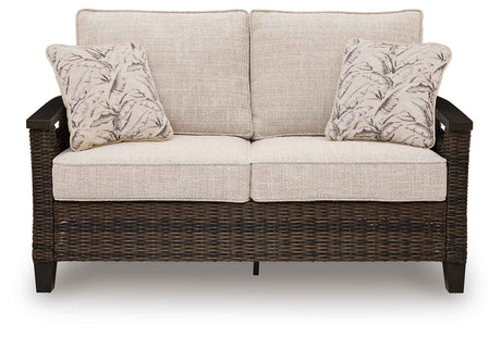 Monterey Point Dark Brown Outdoor Sofa and Loveseat by Ashley at Eve Furniture