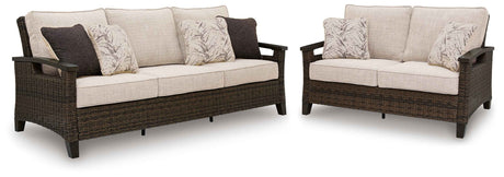 Monterey Point Dark Brown Outdoor Sofa and Loveseat by Ashley at Eve Furniture