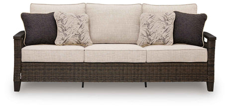Monterey Point Dark Brown Outdoor Sofa with Cushion by Ashley at Eve Furniture