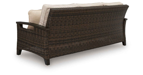 Monterey Point Dark Brown Outdoor Sofa with Cushion by Ashley at Eve Furniture