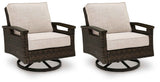 Monterey Point Dark Brown Outdoor Swivel Lounge Chair (Set of 2) by Ashley at Eve Furniture