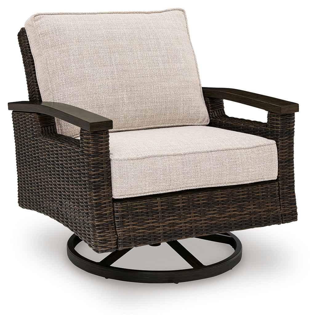 Monterey Point Dark Brown Outdoor Swivel Lounge Chair (Set of 2) by Ashley at Eve Furniture
