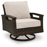 Monterey Point Dark Brown Outdoor Swivel Lounge Chair (Set of 2) by Ashley at Eve Furniture