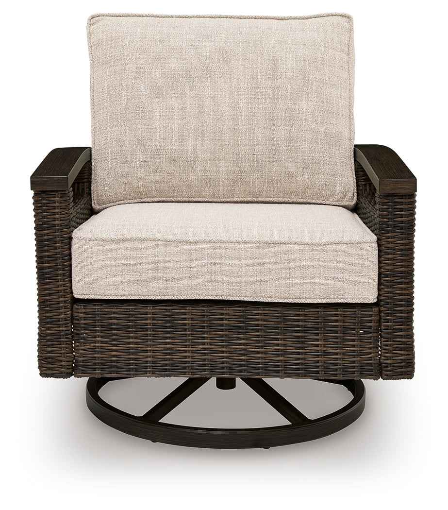 Monterey Point Dark Brown Outdoor Swivel Lounge Chair (Set of 2) by Ashley at Eve Furniture