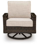 Monterey Point Dark Brown Outdoor Swivel Lounge Chair (Set of 2) by Ashley at Eve Furniture