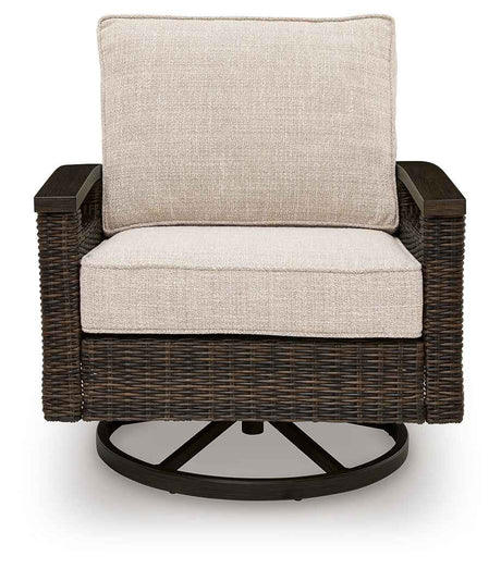 Monterey Point Dark Brown Outdoor Swivel Lounge Chair (Set of 2) by Ashley at Eve Furniture